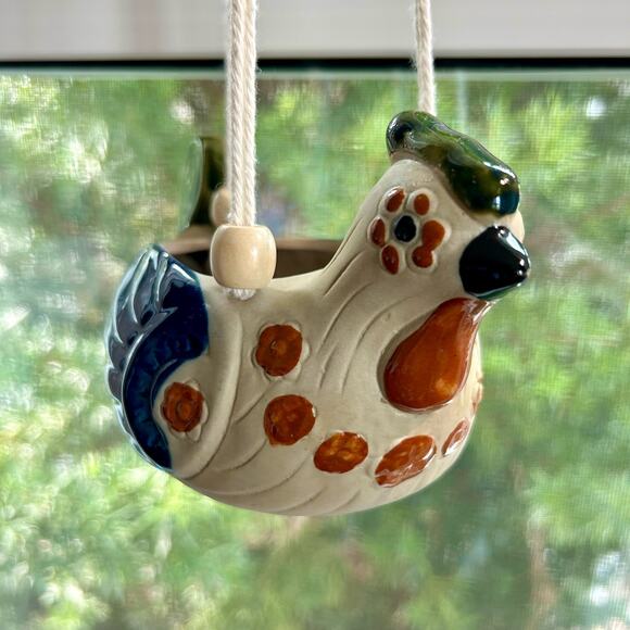 Vintage Stoneware Bird Planter Hanging Ceramic Chicken Quail - Picture 2 of 16